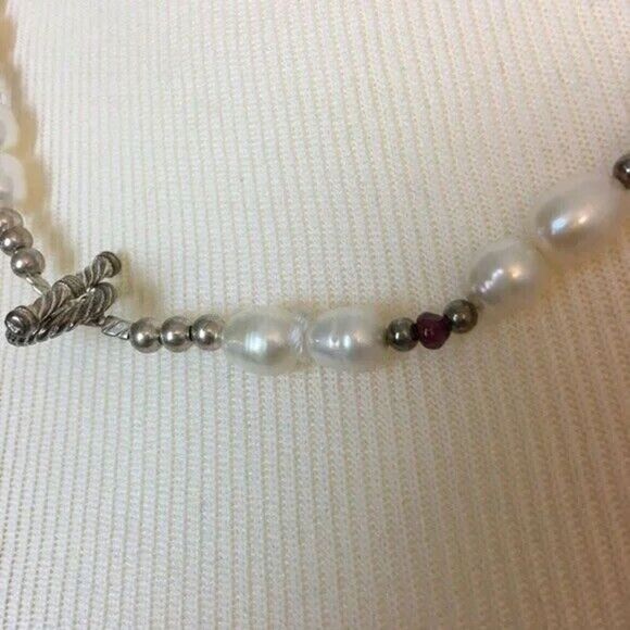 Handmade Baroque Pearl Necklace White Cultured Pearls Toggle Close Red Beads - Picture 7 of 8